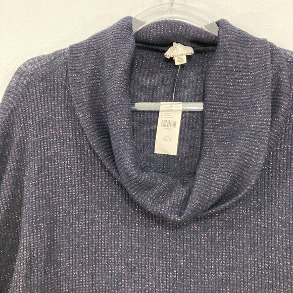 New Anthropologie Postmark XS/S Navy Metallic Cowl neck Relaxed Ruffle Sweater - Picture 6 of 11